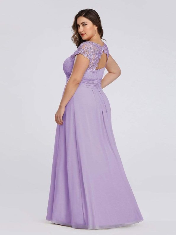 Elegant Maxi Long Lace Bridesmaid Dress with Cap Sleeve - Lavender