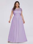 Elegant Maxi Long Lace Bridesmaid Dress with Cap Sleeve – Lavender