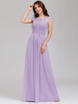 Elegant Maxi Long Lace Bridesmaid Dress with Cap Sleeve – Lavender