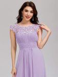 Elegant Maxi Long Lace Bridesmaid Dress with Cap Sleeve – Lavender