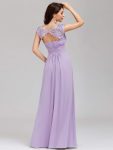 Elegant Maxi Long Lace Bridesmaid Dress with Cap Sleeve – Lavender