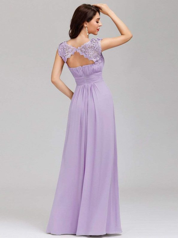 Elegant Maxi Long Lace Bridesmaid Dress with Cap Sleeve - Lavender