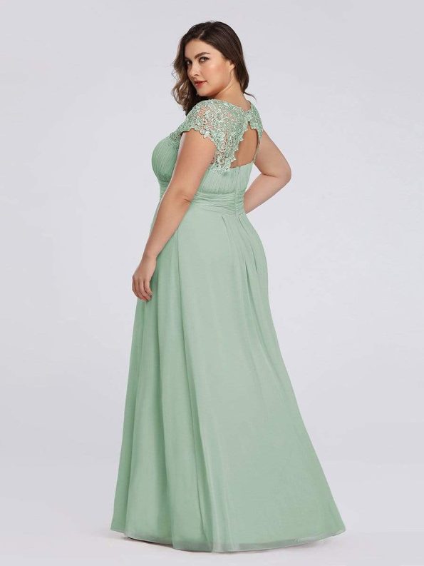 Elegant Lace Cap Sleeve Maxi Long Chiffon Bridesmaid Dress - Mint Green