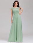 Elegant Lace Cap Sleeve Maxi Long Chiffon Bridesmaid Dress – Mint Green