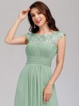 Elegant Lace Cap Sleeve Maxi Long Chiffon Bridesmaid Dress – Mint Green