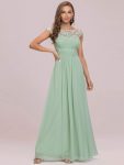 Elegant Lace Cap Sleeve Maxi Long Chiffon Bridesmaid Dress – Mint Green