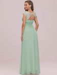 Elegant Lace Cap Sleeve Maxi Long Chiffon Bridesmaid Dress – Mint Green