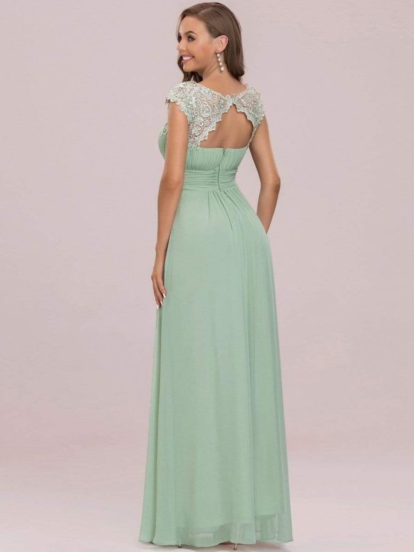 Elegant Lace Cap Sleeve Maxi Long Chiffon Bridesmaid Dress - Mint Green