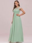 Elegant Lace Cap Sleeve Maxi Long Chiffon Bridesmaid Dress – Mint Green