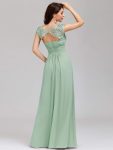 Elegant Lace Cap Sleeve Maxi Long Chiffon Bridesmaid Dress – Mint Green