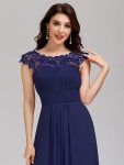 Elegant Maxi Long Lace Bridesmaid Dress with Cap Sleeve – Navy Blue