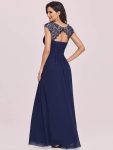 Elegant Maxi Long Lace Bridesmaid Dress with Cap Sleeve – Navy Blue