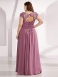 Elegant Lace Cap Sleeve Maxi Long Chiffon Bridesmaid Dress – Purple Orchid