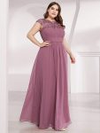 Elegant Lace Cap Sleeve Maxi Long Chiffon Bridesmaid Dress – Purple Orchid