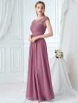 Elegant Lace Cap Sleeve Maxi Long Chiffon Bridesmaid Dress – Purple Orchid