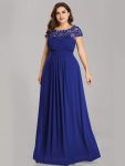 Elegant Lace Cap Sleeve Maxi Long Chiffon Bridesmaid Dress – Sapphire Blue