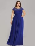 Elegant Lace Cap Sleeve Maxi Long Chiffon Bridesmaid Dress – Sapphire Blue