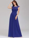Elegant Lace Cap Sleeve Maxi Long Chiffon Bridesmaid Dress - Sapphire Blue
