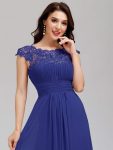 Elegant Lace Cap Sleeve Maxi Long Chiffon Bridesmaid Dress – Sapphire Blue