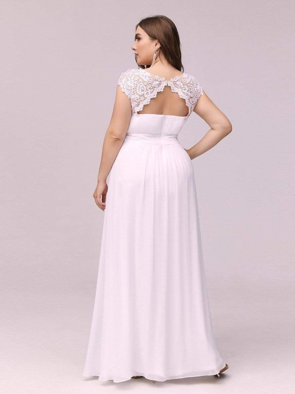 Elegant Maxi Long Lace Bridesmaid Dress with Cap Sleeve - White