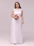 Elegant Maxi Long Lace Bridesmaid Dress with Cap Sleeve – White