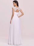 Elegant Maxi Long Lace Bridesmaid Dress with Cap Sleeve – White