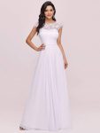 Elegant Maxi Long Lace Bridesmaid Dress with Cap Sleeve – White