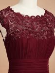 Maxi Lace Cap Sleeve Long Formal Evening Dress – Burgundy