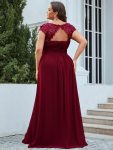 Maxi Lace Cap Sleeve Long Formal Evening Dress – Burgundy