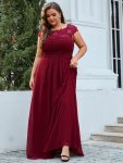 Maxi Lace Cap Sleeve Long Formal Evening Dress – Burgundy