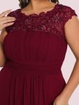 Maxi Lace Cap Sleeve Long Formal Evening Dress – Burgundy