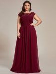 Elegant Maxi Long Lace Cap Sleeve Bridesmaid Dress – Burgundy