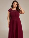 Elegant Maxi Long Lace Cap Sleeve Bridesmaid Dress – Burgundy