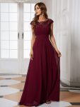 Maxi Lace Cap Sleeve Long Formal Evening Dress – Burgundy