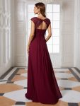 Maxi Lace Cap Sleeve Long Formal Evening Dress – Burgundy