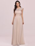 Maxi Lace Cap Sleeve Long Formal Evening Dress – Blush