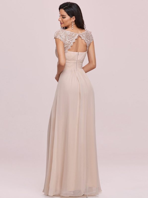 Maxi Lace Cap Sleeve Long Formal Evening Dress - Blush