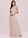 Maxi Lace Cap Sleeve Long Formal Evening Dress – Blush