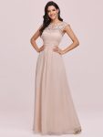 Maxi Lace Cap Sleeve Long Formal Evening Dress – Blush