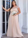 Maxi Lace Cap Sleeve Long Formal Evening Dress – Blush