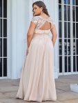 Maxi Lace Cap Sleeve Long Formal Evening Dress – Blush