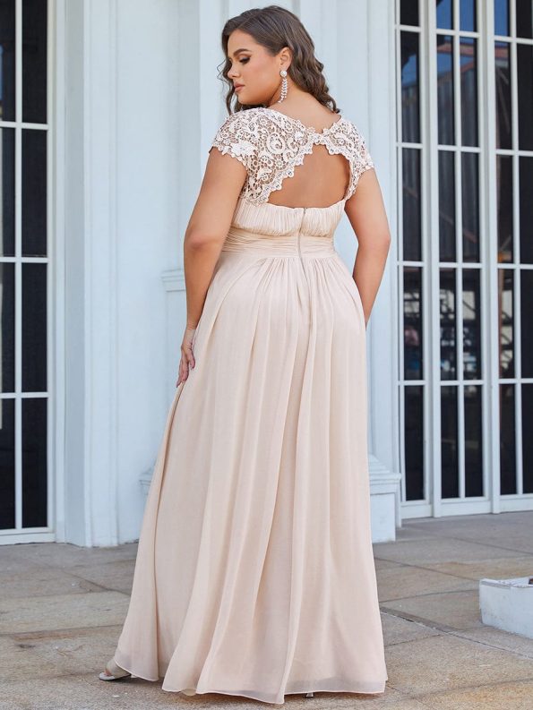 Maxi Lace Cap Sleeve Long Formal Evening Dress - Blush