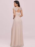 Elegant Maxi Long Lace Cap Sleeve Bridesmaid Dress – Blush