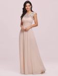 Elegant Maxi Long Lace Cap Sleeve Bridesmaid Dress – Blush