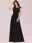 Maxi Lace Cap Sleeve Long Formal Evening Dress – Black