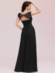 Maxi Lace Cap Sleeve Long Formal Evening Dress – Black