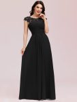 Maxi Lace Cap Sleeve Long Formal Evening Dress – Black