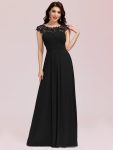 Maxi Lace Cap Sleeve Long Formal Evening Dress – Black