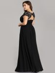 Maxi Lace Cap Sleeve Long Formal Evening Dress – Black