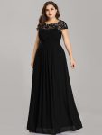 Maxi Lace Cap Sleeve Long Formal Evening Dress – Black